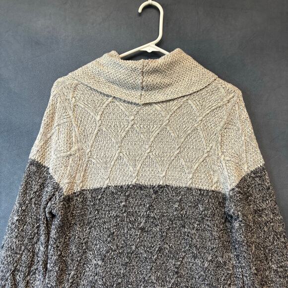 Jeanne Pierre Sweater Fisherman Tunic Colorblock Cable Knit Cowl Neck Preppy LG - Picture 7 of 12